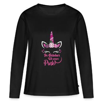En octobre, nous portons du rose - T-shirt manches longues Premium bio Femme - noir - Devant - Julia (174cm)