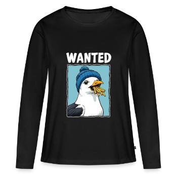 Wanted Frites Seagull - T-shirt manches longues Premium bio Femme - noir - Devant - Julia (174cm)