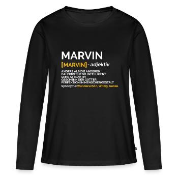 Marvin - Frauen Premium Bio Langarmshirt - Schwarz - Vorne - Julia (174cm)