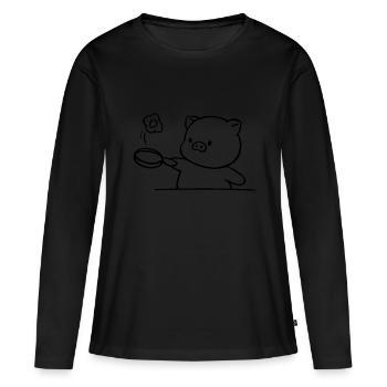 SCHWEIN KOCH TIER BRATPFANNE SPIEGELEI GASTRONOMIE - Frauen Premium Bio Langarmshirt - Schwarz - Vorne - Julia (174cm)