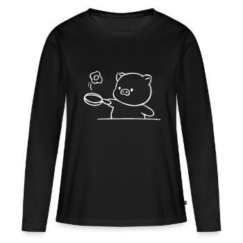 SCHWEIN KOCH TIER BRATPFANNE SPIEGELEI GASTRONOMIE - Frauen Premium Bio Langarmshirt - Schwarz - Vorne - Julia (174cm)