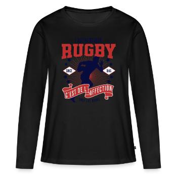 L'AUTHENTIQUE RUGBY C'EST DE L'AFFECTION - T-shirt manches longues Premium bio Femme - noir - Devant - Julia (174cm)