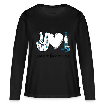 Peace Love Ouzo - Frauen Premium Bio Langarmshirt - Schwarz - Vorne - Julia (174cm)