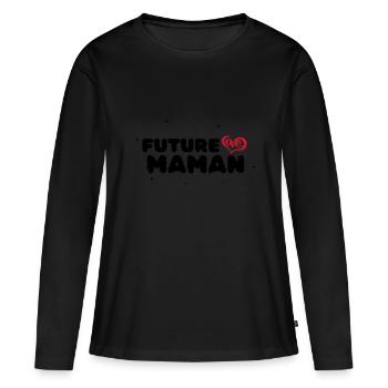 Future maman. Femme enceinte - T-shirt manches longues Premium bio Femme - noir - Devant - Julia (174cm)