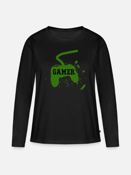 Gamer-Spielkonsole - Frauen Premium Bio Langarmshirt - Schwarz