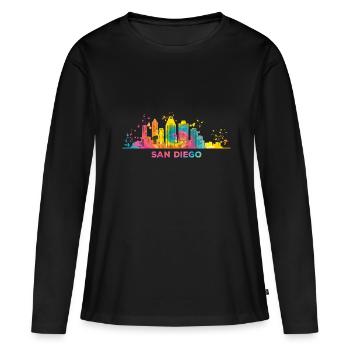San Diegan Skyline San Diego - T-shirt manches longues Premium bio Femme - noir - Devant - Julia (174cm)