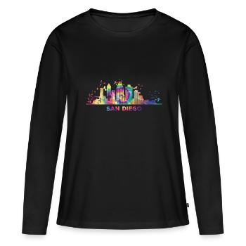 San Diegan Skyline San Diego - T-shirt manches longues Premium bio Femme - noir - Devant - Julia (174cm)