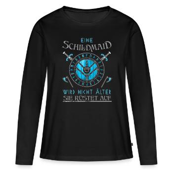 Eine Schildmaid wird nicht älter - Geburtstag - Frauen Premium Bio Langarmshirt - Schwarz - Vorne - Julia (174cm)