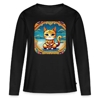 Niedliche Katze in Buddha Yoga Position - Frauen Premium Bio Langarmshirt - Schwarz - Vorne - Julia (174cm)