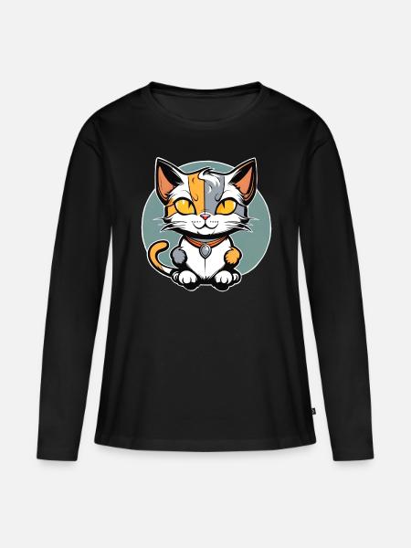 Niedliche Glückskatze - Frauen Premium Bio Langarmshirt - Schwarz