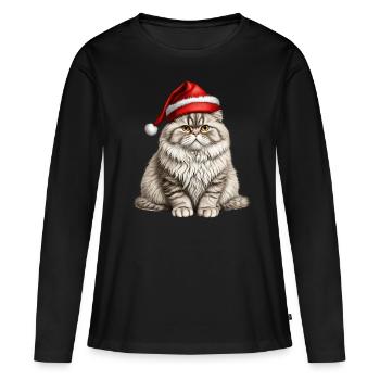 Chat persan de Noël - T-shirt manches longues Premium bio Femme - noir - Devant - Julia (174cm)