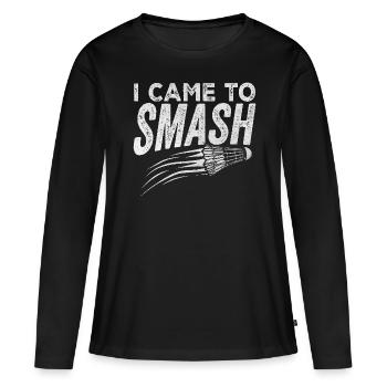 Je suis venu pour smash – Volant pour les amateurs de badminton - T-shirt manches longues Premium bio Femme - noir - Devant - Julia (174cm)