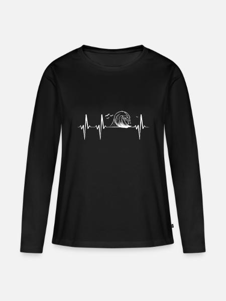 Meer Nordsee Welle Herzschlag Ostsee Küste Strand - Frauen Premium Bio Langarmshirt - Schwarz