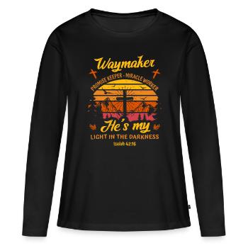 Waymaker - Jesus als Wegbereiter Bibelvers Jesaja - Frauen Premium Bio Langarmshirt - Schwarz - Vorne - Julia (174cm)