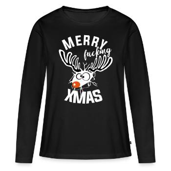 putain de noël noël renne drôle moche - T-shirt manches longues Premium bio Femme - noir - Devant - Julia (174cm)