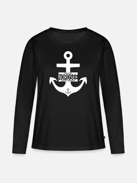 Nordsee Anker Meer geht immer - Frauen Premium Bio Langarmshirt - Schwarz