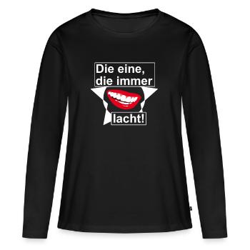 Die eine die immer lacht! - Frauen Premium Bio Langarmshirt - Schwarz - Vorne - Julia (174cm)