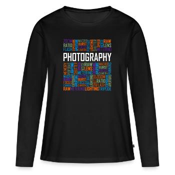 Mots de photographie - T-shirt manches longues Premium bio Femme - noir - Devant - Julia (174cm)