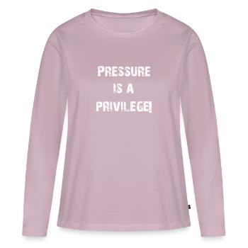 LA PRESSION EST UN PRIVILÈGE! - T-shirt manches longues Premium bio Femme - rose poudré - Devant - Julia (174cm)