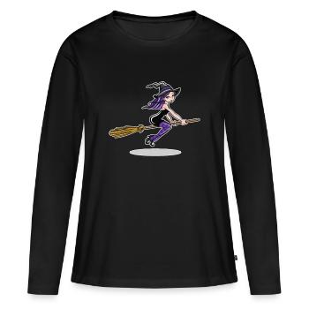 Sorcière sur balai - T-shirt manches longues Premium bio Femme - noir - Devant - Julia (174cm)