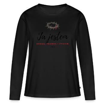 Zitat aus der Bibel - Ich bin der Weg, die Wahrheit und das Leben - Frauen Premium Bio Langarmshirt - Schwarz - Vorne - Julia (174cm)