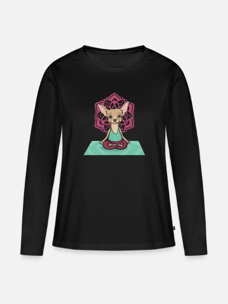 Chihuahua Yoga - Frauen Premium Bio Langarmshirt - Schwarz