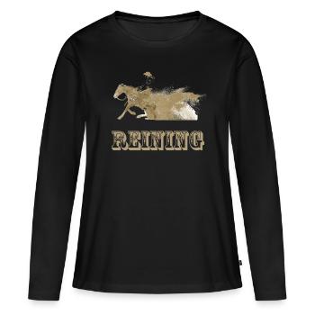 reining - Frauen Premium Bio Langarmshirt - Schwarz - Vorne - Julia (174cm)