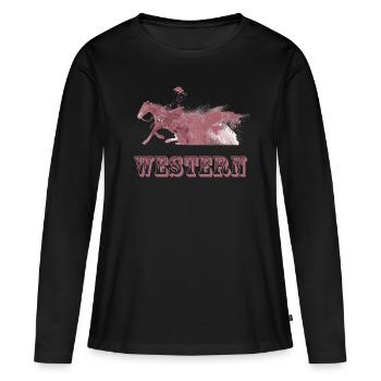 équitation ouest - T-shirt manches longues Premium bio Femme - noir - Devant - Julia (174cm)