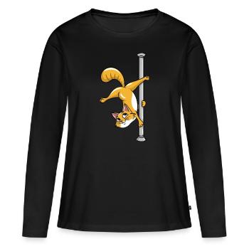 Pole Dancing Cat - T-shirt manches longues Premium bio Femme - noir - Devant - Julia (174cm)