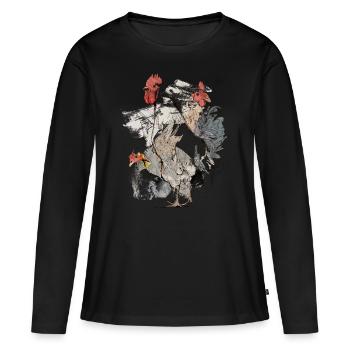 Hahn - Frauen Premium Bio Langarmshirt - Schwarz - Vorne - Julia (174cm)