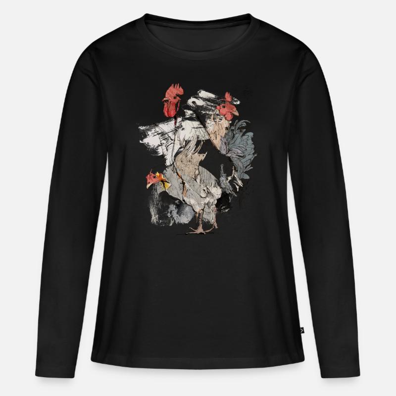 Hahn - Frauen Premium Bio Langarmshirt - Schwarz