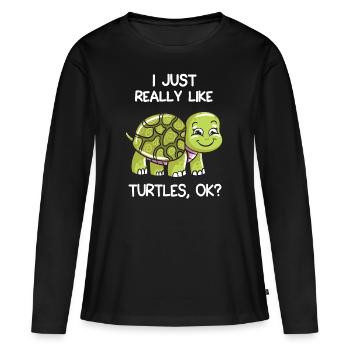 J'aime vraiment les tortues, d'accord? - T-shirt manches longues Premium bio Femme - noir - Devant - Julia (174cm)
