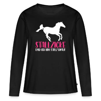 Stallzicke und ich bin Stolz drauf - Frauen Premium Bio Langarmshirt - Schwarz - Vorne - Julia (174cm)