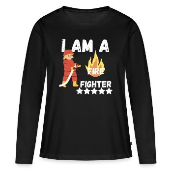 Je suis pompier pompier - T-shirt manches longues Premium bio Femme - noir - Devant - Julia (174cm)