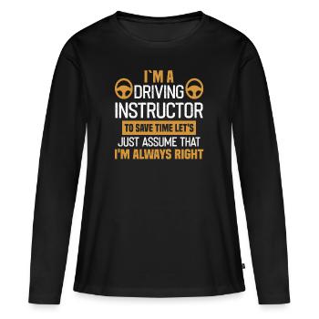 Instructeur de conduite école de conduite voiture permis de conduire - T-shirt manches longues Premium bio Femme - noir - Devant - Julia (174cm)