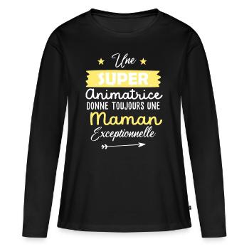 Animatrice future maman cadeau drôle annonce mère - T-shirt manches longues Premium bio Femme - noir - Devant - Julia (174cm)