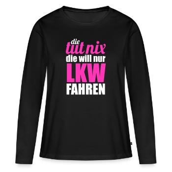 Lkw-Fahrerin - Frauen Premium Bio Langarmshirt - Schwarz - Vorne - Julia (174cm)