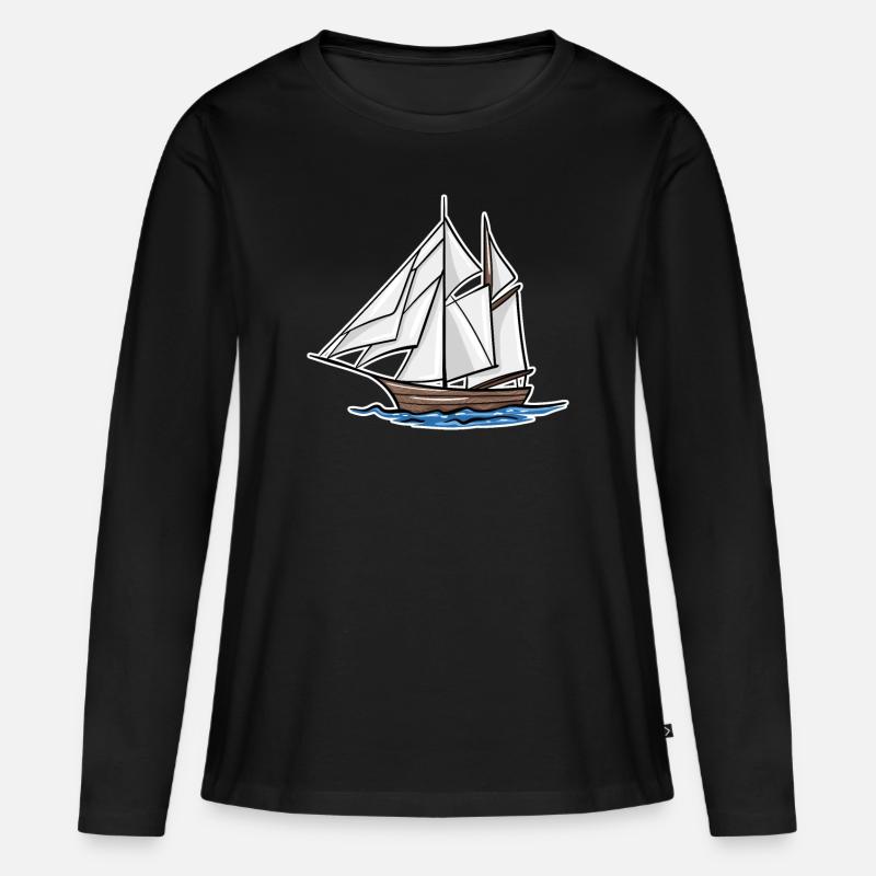 Boot - Frauen Premium Bio Langarmshirt - Schwarz