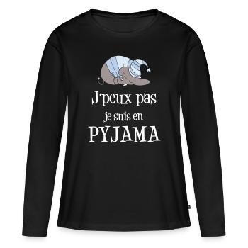 T-shirt j'peux pas j'suis en pyjama - T-shirt manches longues Premium bio Femme - noir - Devant - Julia (174cm)