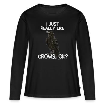 J’aime vraiment les corbeaux - T-shirt manches longues Premium bio Femme - noir - Devant - Julia (174cm)