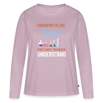 Chimie chimiste Science Laboratoire Tableau périodique - T-shirt manches longues Premium bio Femme - rose poudré - Devant - Julia (174cm)
