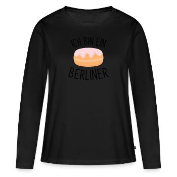 ich bin ein Berliner, JFK - Berliner - Berlin - wa - Frauen Premium Bio Langarmshirt - Schwarz - Vorne - Julia (174cm)