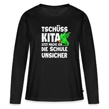 Schulanfang - Frauen Premium Bio Langarmshirt - Schwarz - Vorne - Julia (174cm)