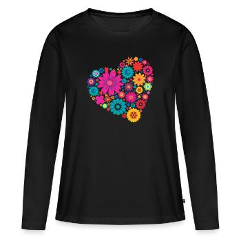 Großes Herz aus bunten Blumen - Frauen Premium Bio Langarmshirt - Schwarz - Vorne - Julia (174cm)