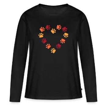 Großes Herz aus Katzenpfoten - Frauen Premium Bio Langarmshirt - Schwarz - Vorne - Julia (174cm)
