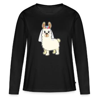 Lama Alpaka Braut Heirat Hochzeit - Frauen Premium Bio Langarmshirt - Schwarz - Vorne - Julia (174cm)
