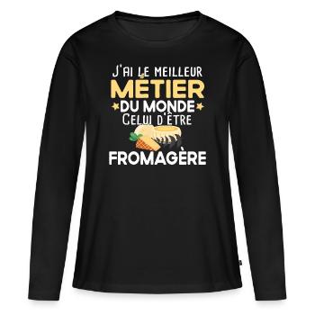Fromagère fromager fromage métier cadeau humour - T-shirt manches longues Premium bio Femme - noir - Devant - Julia (174cm)