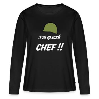 j ai glissé chef humour casque - T-shirt manches longues Premium bio Femme - noir - Devant - Julia (174cm)