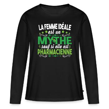 Pharmacienne Pharmacie Pharmacien Métier Humour - T-shirt manches longues Premium bio Femme - noir - Devant - Julia (174cm)