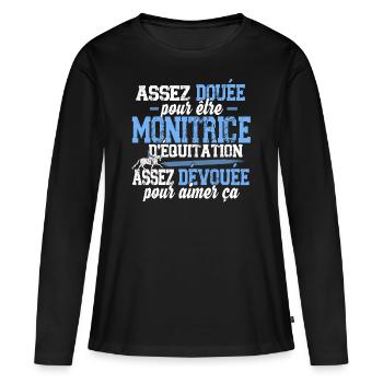 Monitrice d'équitation Métier Cheval Equestre - T-shirt manches longues Premium bio Femme - noir - Devant - Julia (174cm)